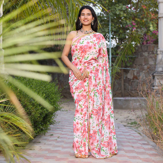 Damayanti Floral Lace Work Pre Stitched 1 min Saree
