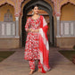 Aarvi Red Floral Printed Georgette Anarkali Suit Set