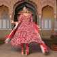 Aarvi Red Floral Printed Georgette Anarkali Suit Set