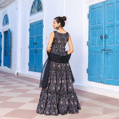 Raha Black Chanderi Anarkali Gown Suit Set