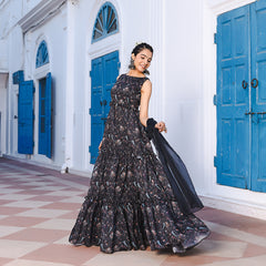 Raha Black Chanderi Anarkali Gown Suit Set