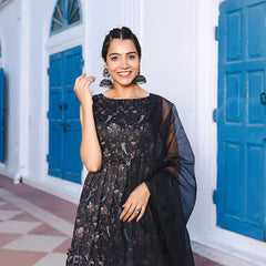 Raha Black Chanderi Anarkali Gown Suit Set