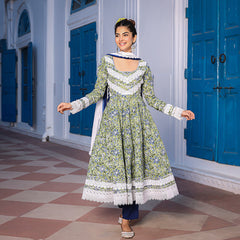 Dua Handblock pure cotton Anarkali Suit Set