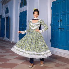 Dua Handblock pure cotton Anarkali Suit Set