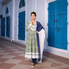 Dua Handblock pure cotton Anarkali Suit Set