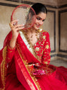 Red Gota Hand Embroidered Anarkali Suit Set with Dupatta