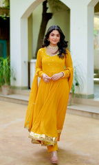 Asheera Yellow Mirror Work Anarkali Suit Set