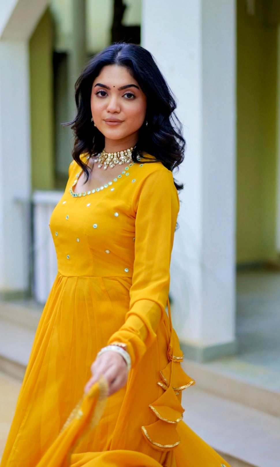 Asheera Yellow Mirror Work Anarkali Suit Set