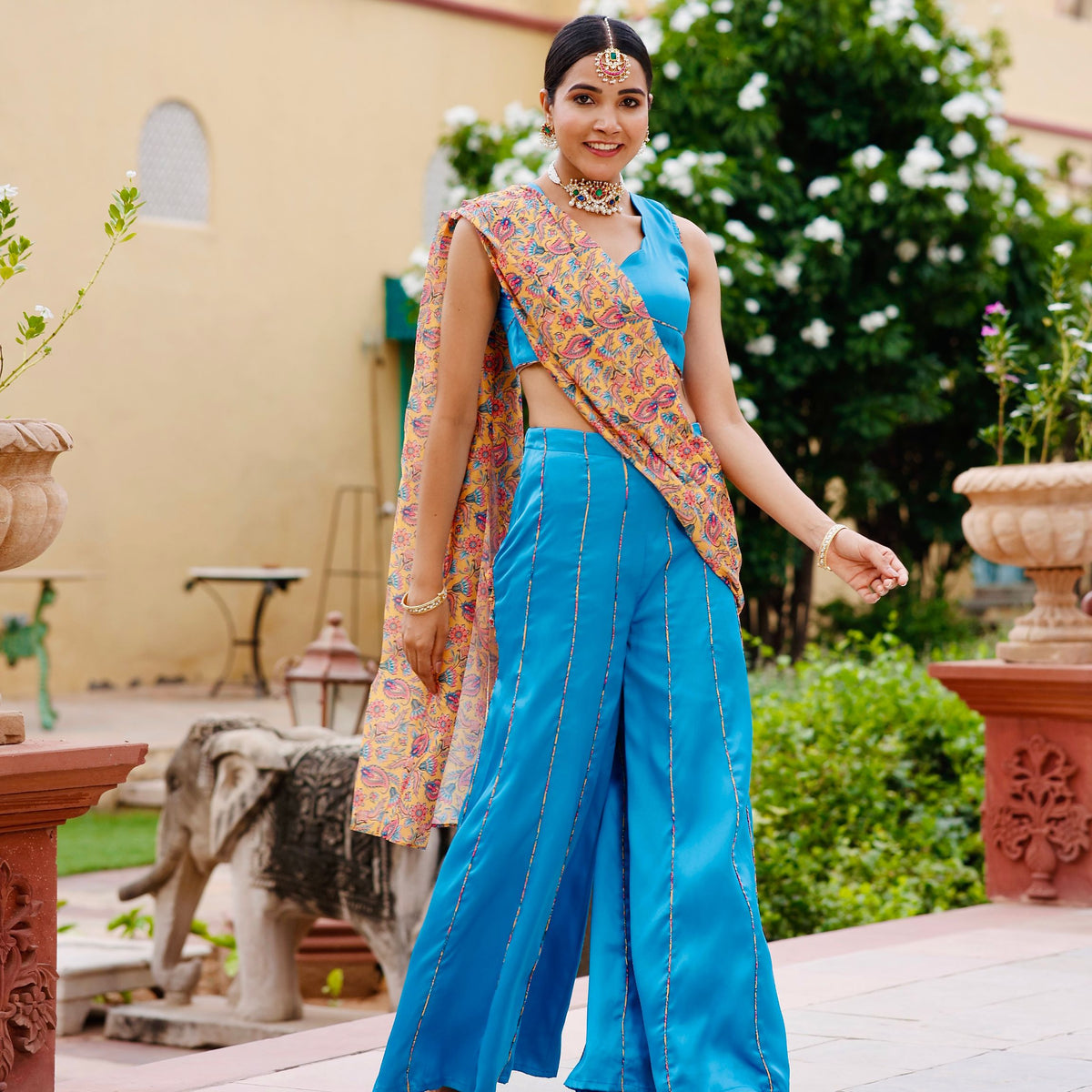 Blue Cotton Silk Co Ord Set