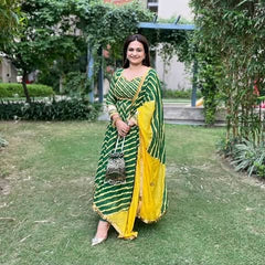 Heena Green Lehriya Anrakali Suit Set