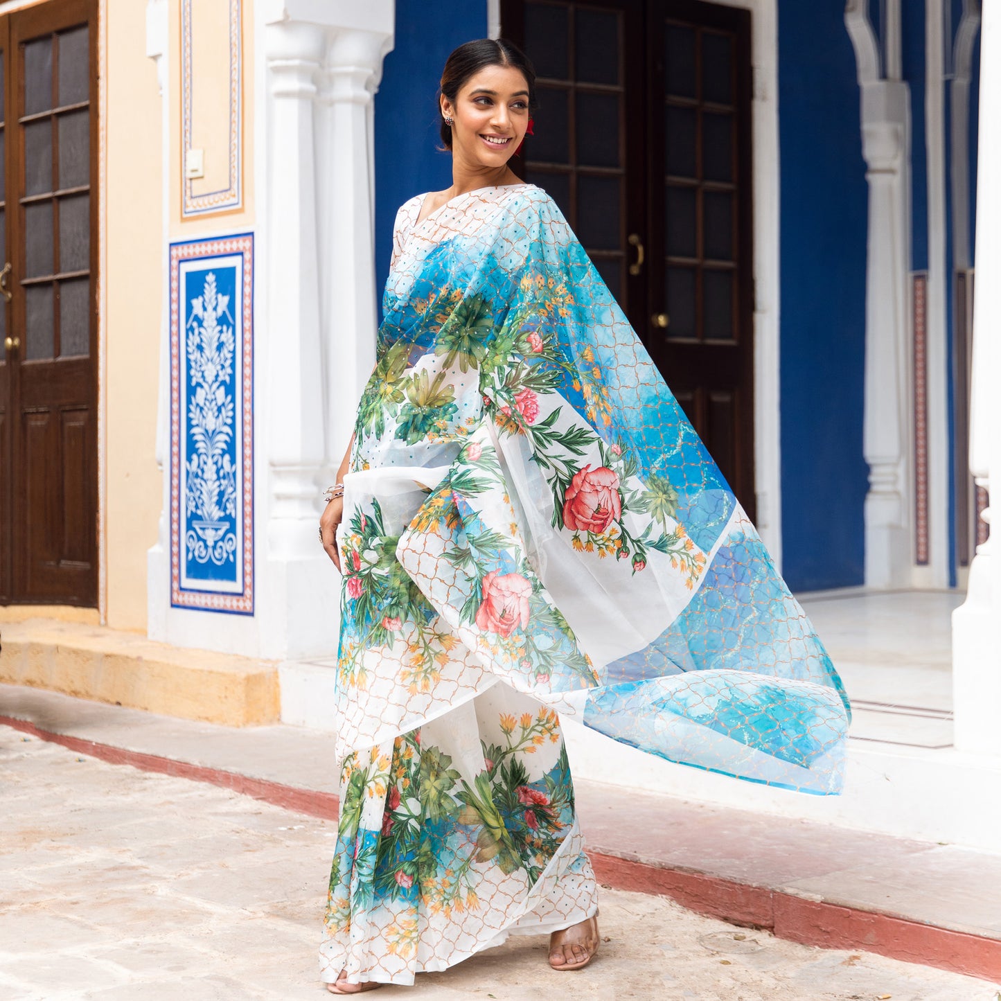 Ayana Blue Silk Hand Embroidery Saree with Blouse
