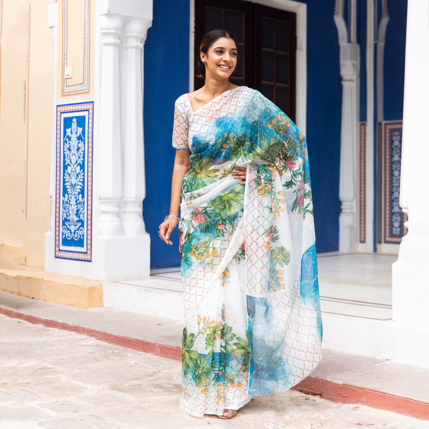 Ayana Blue Silk Hand Embroidery Saree with Blouse