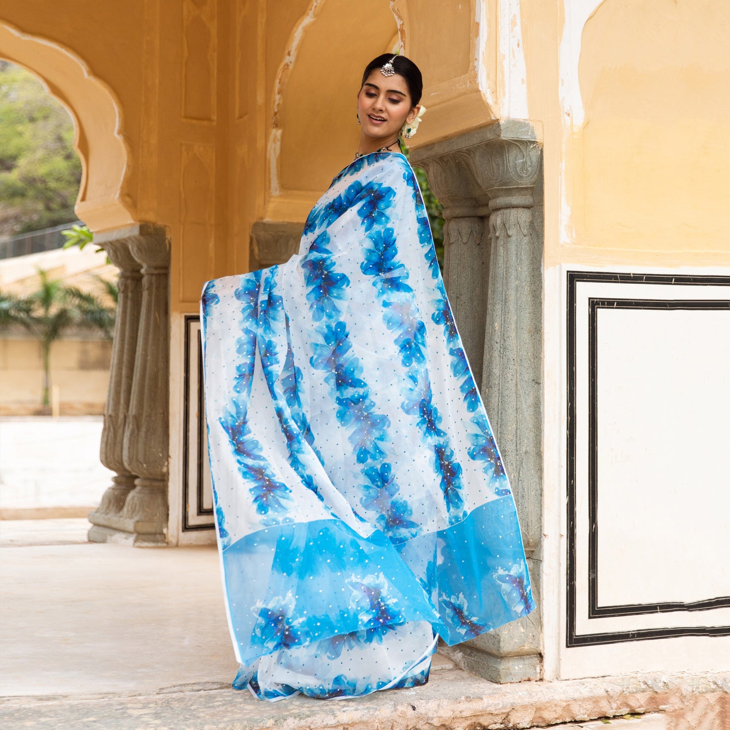 Aryaa Blue Floral Silk Hand Embroidery Saree with Blouse