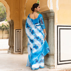 Aryaa Blue Floral Silk Hand Embroidery Saree with Blouse