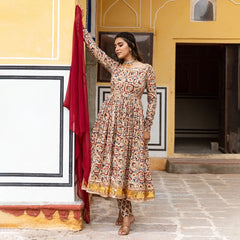 Kalamkari Hand Block Pure Cotton Gota Work Anarkali Suit Set