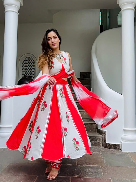 Asheera Women Chandni Hand block Gotta Patti Cotton Anarkali Suit Set online