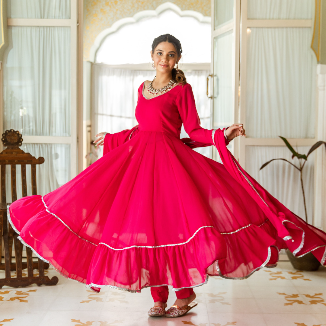 Hot Pink Georgette Anarkali Suit Set