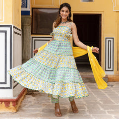 Sangneri Pure Cotton 2 in 1 Anarkali Suit Set/Dress