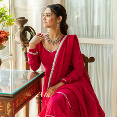 Hot Pink Georgette Anarkali Suit Set