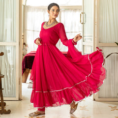 Hot Pink Georgette Anarkali Suit Set