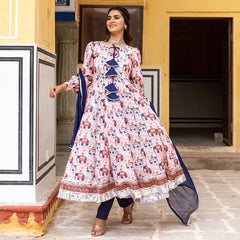 Maslin Print Gota Work Anarkali Suit Set